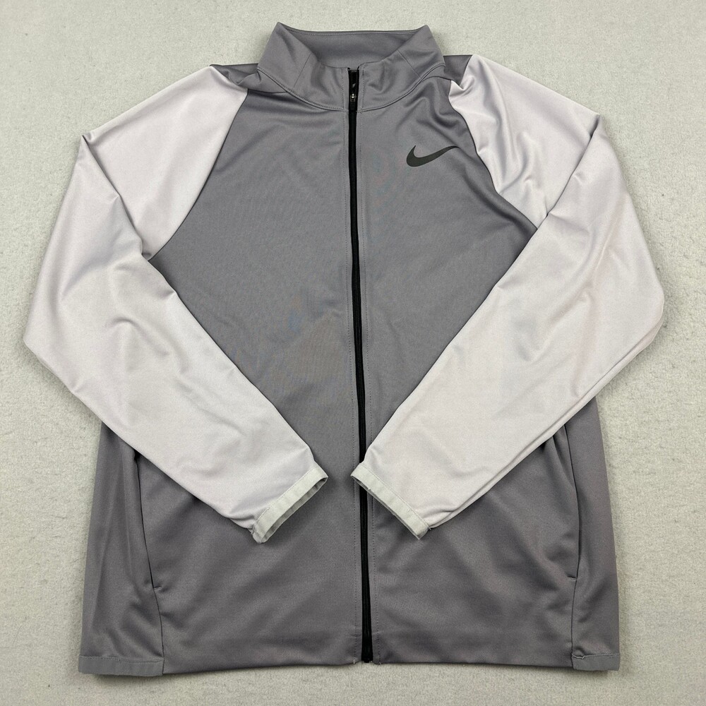 Nike Track Jacket Men Large Gray Full Zip Windbreaker Swoosh Pockets Lightweight